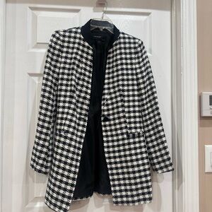 Zara Black & White Houndstooth Open-Front Blazer